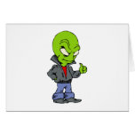 Alien in black leather jacket thumbs up cards