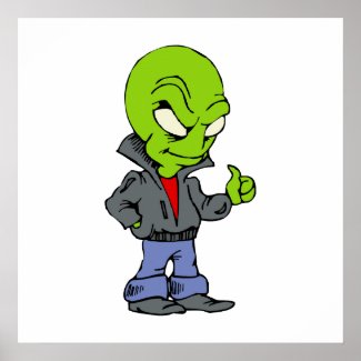 Alien in black leather jacket thumbs up print