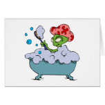 Alien in bubble bath greeting card