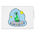 Alien in Flying Saucer Greeting Cards