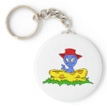 Alien in kiddie pool with hat on key chains