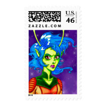 Alien Invader Girl postage by TheGalacticGroundhog Alien Invader Girl postage