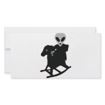 alien on rocking horse icon photo card template