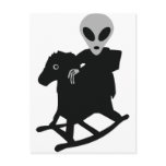 alien on rocking horse icon postcard