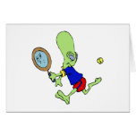 Alien playing tennis greeting card
