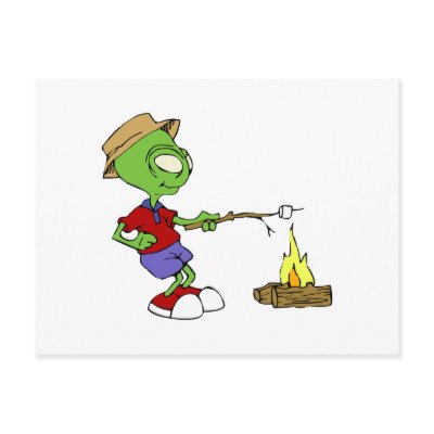 Alien roasting marshmallows postcards by alien_nation