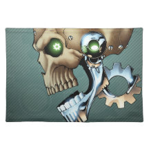 Alien Robot Skull from the Future in Chrome + Bone Place Mats