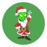 alien Santa Claus Round Stickers
