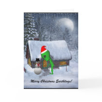 Alien Santa Meets Snowman Greeting Card