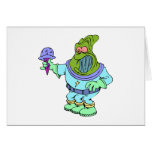 Alien scared of ice cream greeting cards