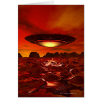 Alien spacecraft over an alien planet, computer greeting cards