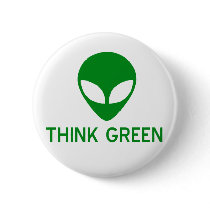 Alien Think Green Button by alternateworlds Alien Think Green Button
