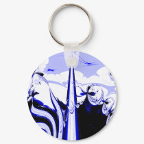 Alien Tropics Fractal. Blue & White. Keychain