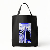 Alien Tropics Fractal. Blue & White. Tote Bag.