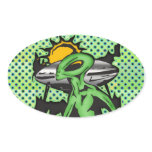 Alien UFO Oval Sticker