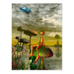 Alien watching an aircar in the sky postcard