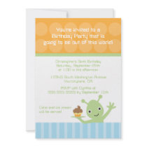 Alien with cupcake boy's birthday party invitation