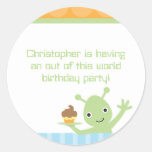 Alien with cupcake boy's birthday party stickers stickers