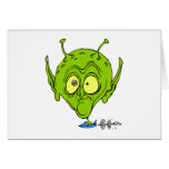 Alien with Giant Head driving UFO Greeting Card