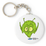 Alien with Giant Head driving UFO Keychain