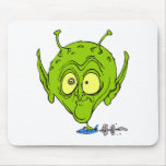 Alien with Giant Head driving UFO Mousepad