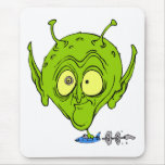 Alien with Giant Head driving UFO Mouse Pads