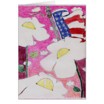 Alienated Soul: Three Flowers US Flag Pink Sky Greeting Card