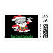 Aliens Celebrate Christmas Too Stamp