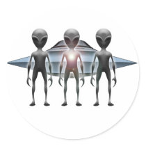 Aliens Landing Round Stickers