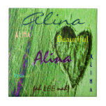 Alina Name and Irish Meaning with Green Heart Tiles