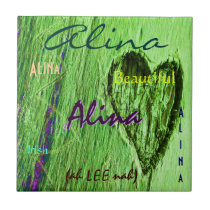 Alina Name and Irish Meaning with Green Heart tiles