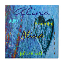 Alina Name and Irish Meaning with Light Blue Heart tiles