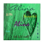 Alina Name and Irish Meaning with Mint Green Heart Ceramic Tile