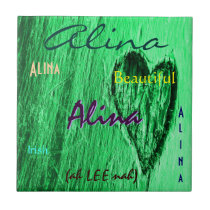 Alina Name and Irish Meaning with Mint Green Heart tiles