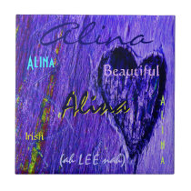 Alina Name and Irish Meaning with Royal Blue Heart tiles