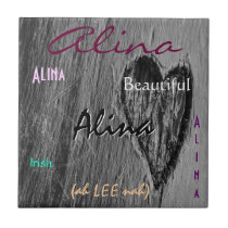 Alina Name Irish Meaning with Black Heart tiles