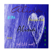 Alina Name Irish Meaning with Bright Blue Heart tiles