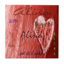 Alina Name Irish Meaning with Red Heart tiles
