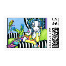"Alisha" Candy Rainbow Parrot Fae Art Postage stamps