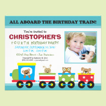 All Aboard Train Boy's Birthday Invitation (aqua) invitations