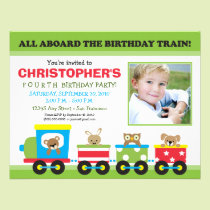 All Aboard Train Boy's Birthday Invitation (green) invitations
