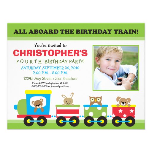 All Aboard Train Boy's Birthday Invitation (green)