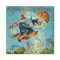 All Halloween Greetings Flying Witch Fridge Magnet