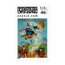 All Halloween Greetings Flying Witch Postage Stamps