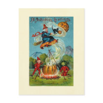 All Halloween Greetings Flying Witch Post Cards