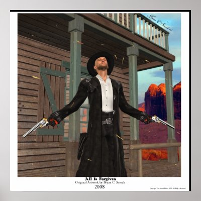 "All is Forgiven" Outlaw Gunslinger Original Art Print by sexyshirts2