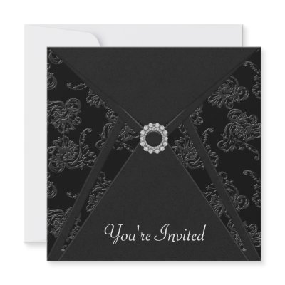 All Occasion Black Damask Black Party Personalized Announcements by decembermorning