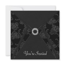 All Occasion Black Damask Black Party Personalized Announcements