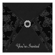 All Occasion Black Damask Black Party Personalized Announcements