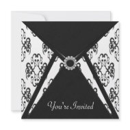 All Occasion Black Damask Classy White Party invitation